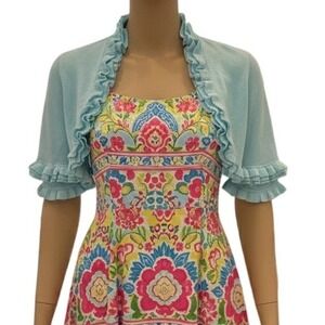Lilly Pulitzer Light Blue Ruffle Bolero Shrug Sweater XS‎ S Cotton